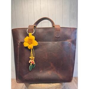 Flower Purse Charm Genuine Leather White Flower White Bag Charm NEW FAST SHIP